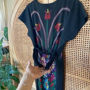 Lauren U. Black Embroidered Floral Mini Dress - Size S